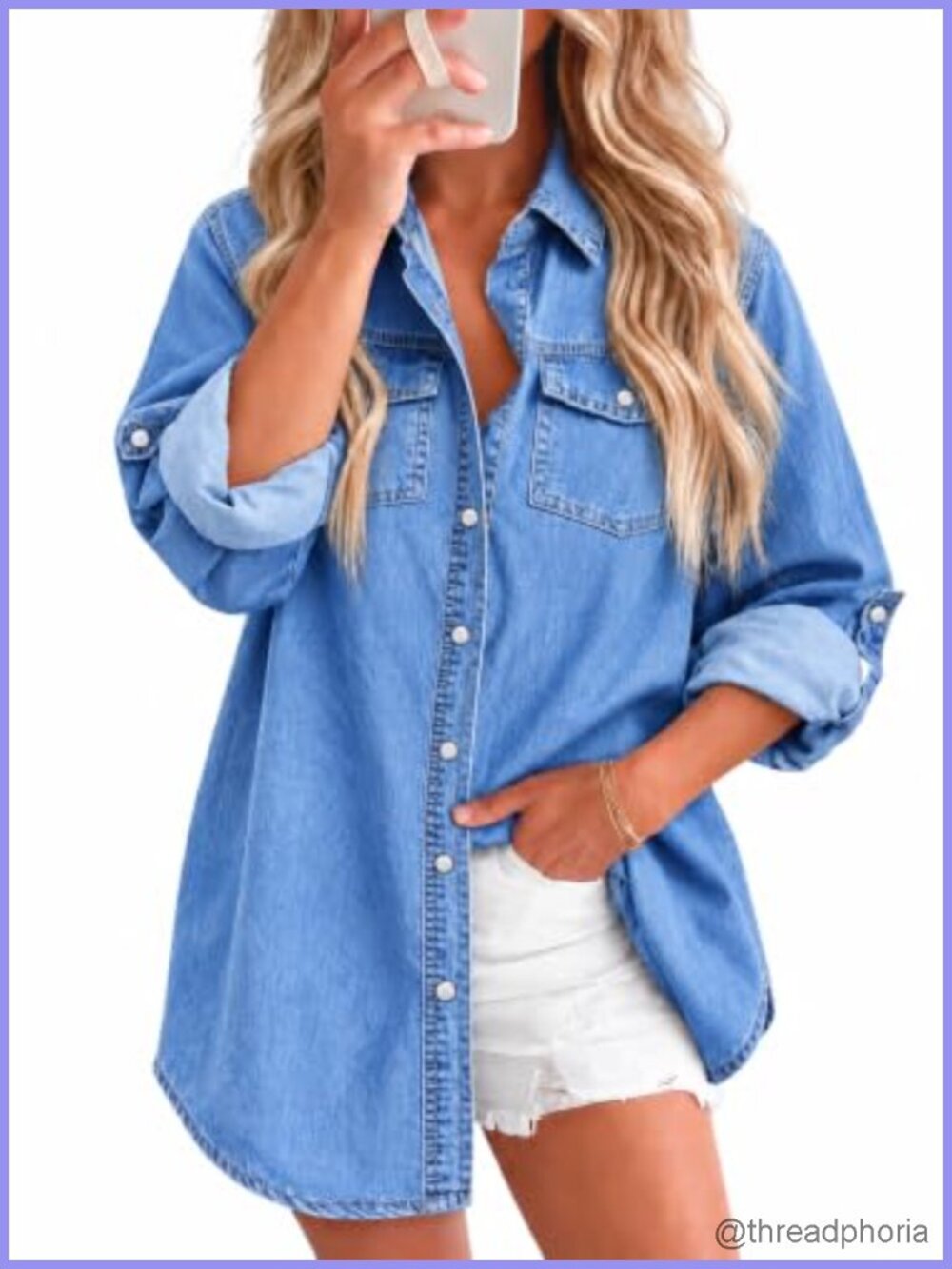 Kedera Women's Denim Chambray Button-Down Shirt Long Sleeve Western Top